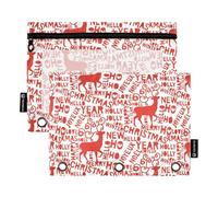 famyily Lot de 2 trousses à crayons avec fermeture éclair Motif élan de Noël Rouge 3 anneaux avec fenêtre transparente Grand sac à crayons robuste 3 anneaux Organiseur d'école ou de bureau Multicolore
