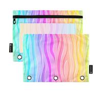 famyily Lot de 2 trousses à crayons tendance à 3 trous avec fenêtre transparente et œillets, classeur à 3 anneaux pour salle de classe, école, bureau, multicolore