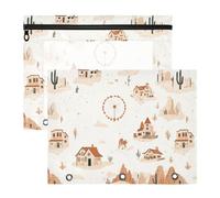 famyily Lot de 2 trousses à crayons transparentes pour lettres A4 - Fournitures universitaires - Western Boho Cactus - Attrape-rêves - Petite ville occidentale