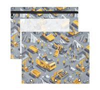 famyily Lot de 2 trousses de maquillage multi-usages avec 3 anneaux pour lettre A4 pour enseignant, fournitures de salle de classe, scène de construction, bulldozer