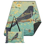 famyily Picnic Essentials Grande couverture de plage pliable 203 x 152,4 cm pour concert d'herbe, oiseaux d'étourneaux européens