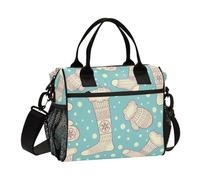 famyily Sac à déjeuner avec motif de flocons de neige bleus et inscription Merry Christmas pour le travail, boîte à déjeuner robuste pour femme avec bandoulière pour adolescentes, adolescentes