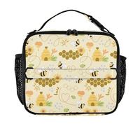 famyily Sac à déjeuner résistant à l'eau avec motif abeilles mignonnes et inscription Happy Good Luck - Pour homme - Garde les aliments au chaud - Pour le travail et le bureau