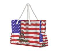 famyily Sac de sport robuste avec poches latérales Motif drapeau américain « Don't Tread on Me » - Bleu et rouge - Sac de sport - Sac de voyage - Sac de plage - Sac de travail - Sac de courses