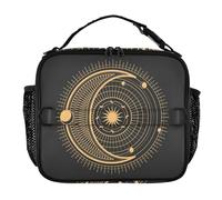 famyily Sacs à déjeuner isothermes noirs et dorés avec motif œil mystique et hexagramme pour fille - Boîte à déjeuner étanche pour garder les aliments au chaud pour le travail et l'école