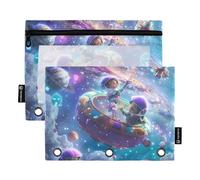 famyily Surrealism Lot de 2 trousses à fermeture éclair avec anneaux transparents pour enfants Motif journée dans l'univers Multicolore