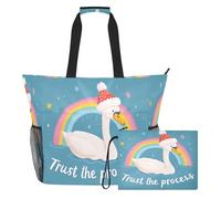 famyily Trust The Process Swan Grand sac de travail résistant au sable avec fermeture éclair et poches en filet, 2 sacs de w nd pour piscine, croisière, vacances à la plage