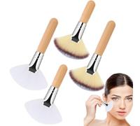 Fan Brush, Powder Brush Set, Soft Bristle Makeup Brushes, Blush Powder Applicator with Wooden Handles and Versatile Design for Blending or Cosmetic Application, 4 Pieces