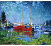 FAN C. Claude Monet - Bateaux Rouges Argenteuil Tableau Reproduction sur Toile Roulée 120X100 cm - Paysages Peintures Impressions pour Mur