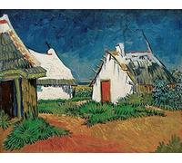 FAN C. Van Gogh - Blanc Cottages À Saintes Maries Tableau Reproduction sur Toile Roulée 60X50 cm - Paysage Peintures Impressions pour Mur