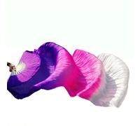 Fan De Danse Voile Éventails de voile danse du ventre en soie véritable, 1 paire/1 pièce, bambou teint à la main, Long éventail, vraie(17,1pc right hand-150cm)