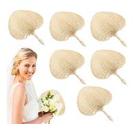 Fan de la main Raffia, fans de raphia de mariage - Feuilles de palmier naturelles à la main ventilateurs 6 pièces, fournitures de refroidissement en tissu pour femmes, mariage en plein air, décoration