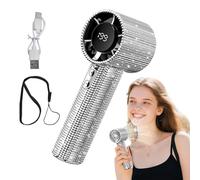 Fan De Main Sans Lame - Fanns Personnels Silencieux | Personals Casks, 199 Vitesses, Coulable De Hands En Strass Hangable Avec Affichage Numérique Pour Plage Backpacking Gym Pique-nique 5.5x5.4x1