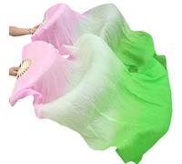 Fan Veil Soie 1 paire d'éventails en soie for danse du ventre, véritables éventails longue, faits à la main, dégradé de couleurs, peuvent être personnalisés, imitation(Style 5,150cm Imitation Silk)