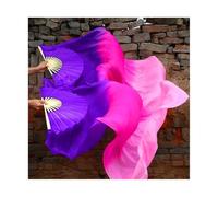 Fan Veil Soie LéGer,Eventail Voile 120cm/150cm/180cm Voile d'éventail de danse du ventre en soie pure Éventail pliable bambou 1 paire (1L + 1R) Voiles couleur dégradée teints à la main(Color 3,150cm)