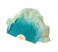 Fan Veil Soie,Voile De Danse Orientale Une paire d'éventails en voile de soie avec poignée bambou, couleur vert menthe clair, accessoire costume danse du ventre(36cm 30cm,1pcs right 1pcs left)