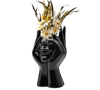 FANATAO Vase en céramique pour le visage humain, vase moderne pour décoration, centre de table, statue pour la maison, le bureau, décoration de table, noir, 19 cm de haut