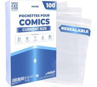 Fanatiko Pochettes Comics Current Size (Lot de 100) - Comic Bags avec Fermeture Adhésive, Sans Acide, Ajustement Précis pour BD Standard, Haute Transparence
