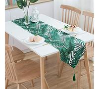 Fanau Chemin de Table Tropical, Tassel Sewed Edge Artisanat Modern Élégant Vintage Naturel pour Banquet Fête Hôtel Mariage ou Maison Salon Restaurant Décoration (33×270cm,Feuille de Banane)