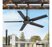 Fanbulous Ventilateur de plafond extérieur sans lumière, IP65 étanche avec télécommande, moteur CC à 6 vitesses, ventilateur de plafond pour porche, terrasse, pavillon (noir)