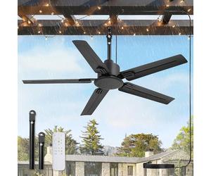 Fanbulous Ventilateur de plafond extérieur sans lumière, IP65 étanche avec télécommande, moteur CC à 6 vitesses, ventilateur de plafond pour porche, terrasse, pavillon (noir)