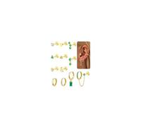 FANCH 12PCS Boucles D'oreilles Inoxydable pour Femmes Boucles D'oreilles Acier Chirurgical Hypoallergénique 14K Plaqué Or Tragus Helix Cartilage Vert CZ Chaîne Oreilles pour Piercings Multiples Or