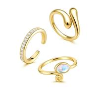 FANCH 3Pcs Bague D'orteils Argent pour Femmes Bague D'orteils Ajustable de Ouverture Hypoallergénique Bague D'orteils Larmes Zircon Pierre de Lune Ensemble de Bijoux de Pied de Plage D'été Or
