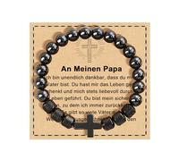 FANCIBAND Bracelet en forme de croix pour homme et garçon - Avec perles d'obsidienne de 8 mm - Cadeaux chrétiens pour homme, confirmation, communion, Pâques, anniversaire, Thanksgiving, Noël, Pierre