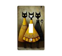 Fanciful Cat Plaque de protection pour interrupteur Motif félin noir et jaune pour accents muraux, plaques murales thermoplastiques, taille standard à bascule simple