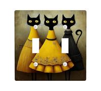 Fanciful Cat Plaque de protection pour interrupteur/prise de courant Motif félin noir et jaune pour accents muraux, plaques murales thermoplastique, taille standard double bascule