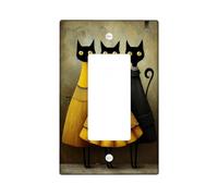 Fanciful Cat - Plaques de protection pour interrupteur - Motif félin noir et jaune - Pour décoration murale - Plaques murales en thermoplastique - Taille standard - Bascule simple