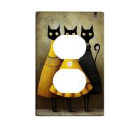 Fanciful Cat - Plaques de protection pour interrupteur - Motif félin noir et jaune - Pour décoration murale - Plaques murales thermoplastiques - Prise duplex simple de taille standard