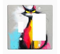 Fanciful Cat - Plaques d'interrupteur pour interrupteur - Noir vif et jaune vif pour décoration murale artistique, plaques murales en thermoplastique - Bascule à bascule de taille standard