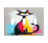 Fanciful Cat - Plaques d'interrupteur pour interrupteur - Noir vif et jaune vif pour décoration murale artistique - Plaques murales en thermoplastique - Taille standard - Triple bascule