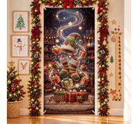 Fanciful Faerie Workshop Décoration de Noël Chapeau de Porte Couvre 91,4 x | Thème atelier fantaisie, toile de fond de porte d'entrée, bas rayés, boîtes cadeaux, décoration d'intérieur saisonnière