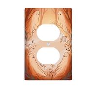 Fanciful Ghost Forest Autumn Citation Halloween Duplex Outlet Covers Plate | Scène de forêt automnale, illustration de fantôme fantaisie, accents botaniques de fleurs sauvages, palette de couleurs
