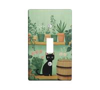 Fanciful - Plaques de protection pour interrupteur en forme de chat, motif félin et plante vert menthe pour décoration d'intérieur, plaques murales en thermoplastique, taille standard
