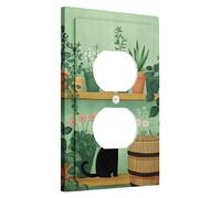 Fanciful - Plaques de protection pour interrupteur en forme de chat, motif félin et plante vert menthe pour décoration d'intérieur, plaques murales en thermoplastique, prise duplex simple de taille