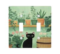 Fanciful - Plaques de protection pour interrupteur en forme de chat, motif félin et plante vert menthe pour décoration d'intérieur, plaques murales en thermoplastique, taille standard double à bascule