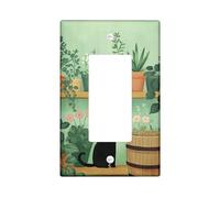 Fanciful - Plaques de protection pour interrupteur en forme de chat, motif félin et plante vert menthe pour décoration d'intérieur, plaques murales en thermoplastique, taille standard à bascule simple