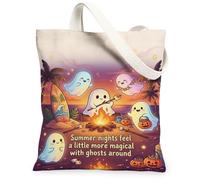 Fanciful Summer Ghost Bonfire Sac fourre-tout en toile 33 x 38 cm, Orange, 13x15 Inch