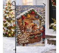 Fanciful Woodland Hot Cocoa Stand Drapeau de jardin écureuil 30,5 x 45,7 cm | Thème de la forêt d'hiver, drapeau de pelouse, support de cacao chaud confortable, lumières féériques vives