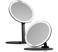 Fancii Abigail Miroir de maquillage de voyage rechargeable avec lumière LED, support pliable de 20,3 cm, éclairage 3 couleurs, miroir de courtoisie portable à intensité variable et léger, essentiel de