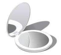 Fancii LED Miroir de Poche Lumineux, Grossissant 1x / 10x - Miroir à Main de Maquillage avec Éclairage Naturel, 12,7 cm de Diamètre, Compact et Portable pour Voyage, Blanc (Lumi)