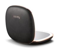 Fancii Mila 2 Miroir de maquillage compact grossissant avec lumière LED, rechargeable, grossissement x10/1x, système d'éclairage Tru-Glow en cuir végétalien, petit miroir de voyage pour porte-monnaie