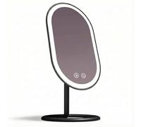 Fancii Miroir De Maquillage à LED avec 3 Réglages d'éclairage à Intensité Variable, sans Fil et Rechargeable - Miroir De Courtoisie Illuminé, à Double Grossissement, Vera (Noir)