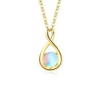 FANCIME 14 Carats 585 Or Blanc/Jaune Infini Pendentif avec Véritable Synthèse Pierre de Naissance Collier, Argent Sterling 925 Chaîne, Anniversaire Noël Saint-Valentin Cadeau Bijoux pour Femme Mère