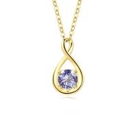 FANCIME 14 Carats 585 Or Blanc/Jaune Infini Pendentif avec Véritable Synthèse Pierre de Naissance Collier, Argent Sterling 925 Chaîne, Anniversaire Noël Saint-Valentin Cadeau Bijoux pour Femme Mère