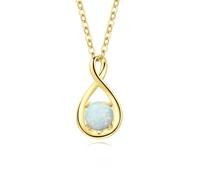 FANCIME 14 Carats 585 Or Blanc/Jaune Infini Pendentif avec Véritable Synthèse Pierre de Naissance Collier, Argent Sterling 925 Chaîne, Anniversaire Noël Saint-Valentin Cadeau Bijoux pour Femme Mère
