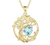 FANCIME Arbre de Vie Pierre de Naissance de Mars Aigue-Marine Collier